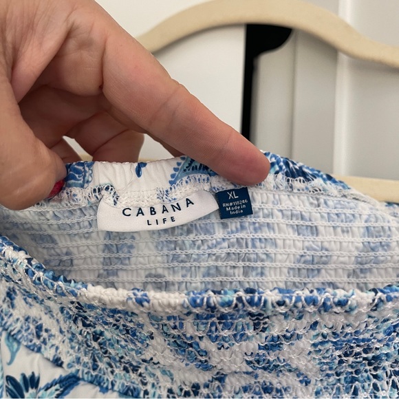 Cabana Life Off Shoulder Dress Charleston Blue White Tassel - Picture 5 of 6